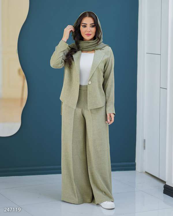 ست کت کراپ و شلوار سبز سدری السانا Elsana مدل میلکان کد 2471
