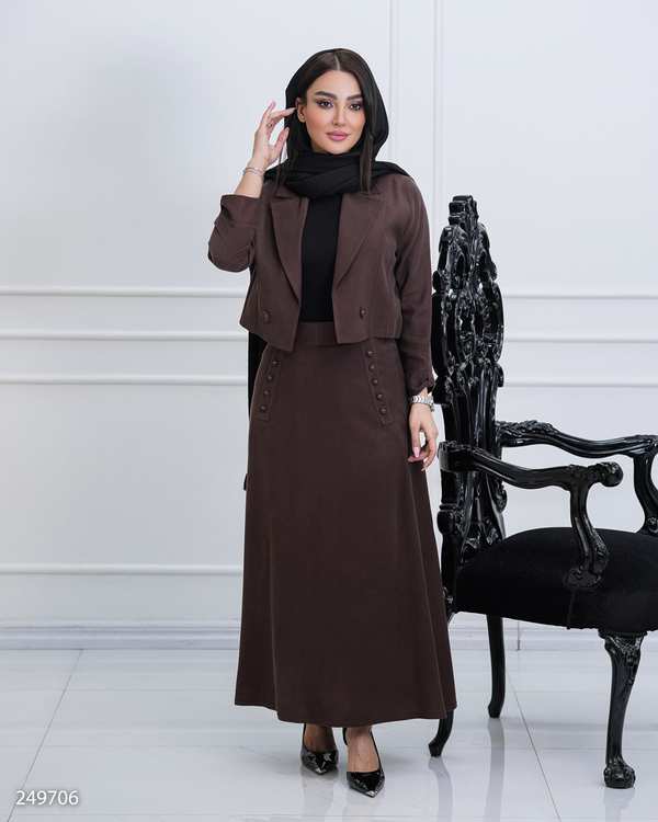 ست کت کراپ و دامن زنانه قهوه ای السانا Elsana مدل ناریش کد 2497