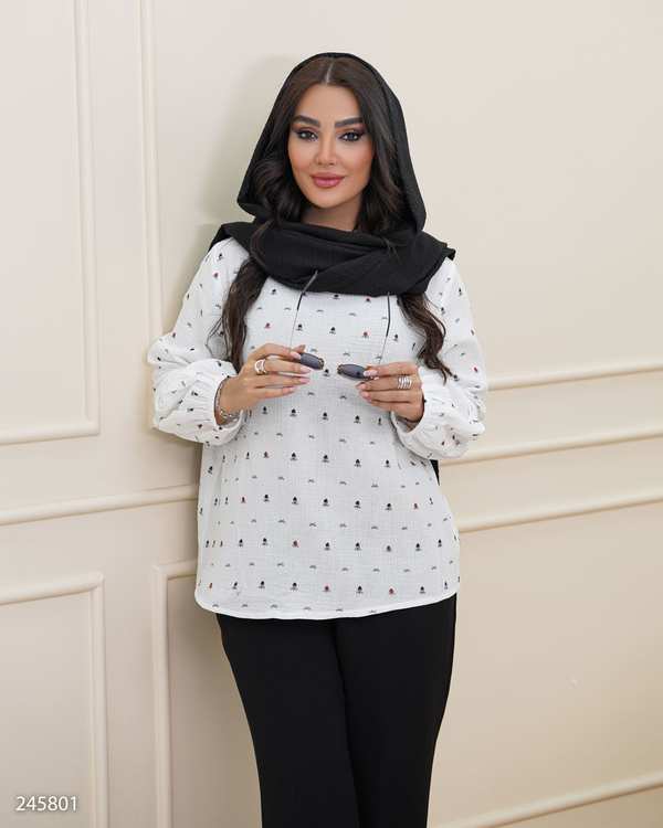 بلوز زنانه طرح پاپیون سفید السانا Elsana مدل نیاراد کد 2458 - تصویر 2