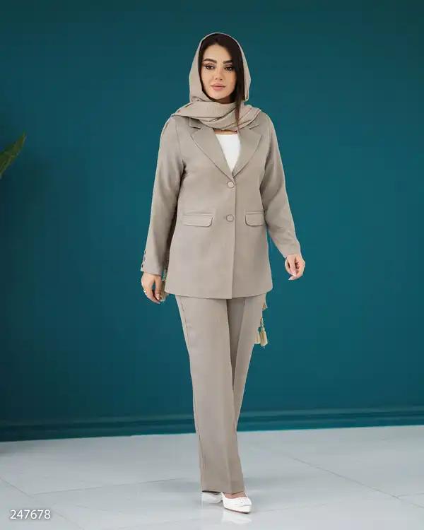 ست کت و شلوار زنانه خاکی السانا Elsana مدل نیراس کد 2476