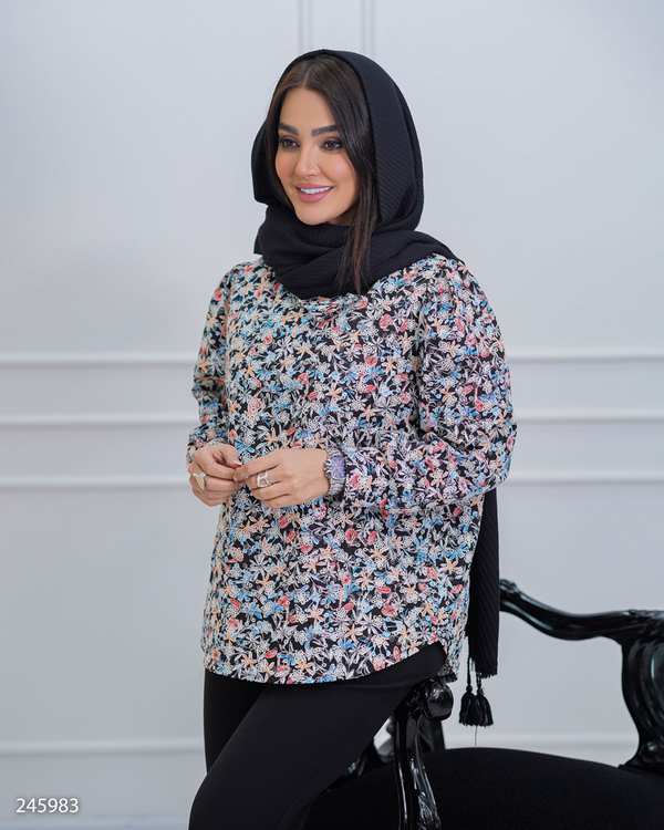 بلوز زنانه مشکی نارنجی السانا Elsana مدل نیکداد کد 2459