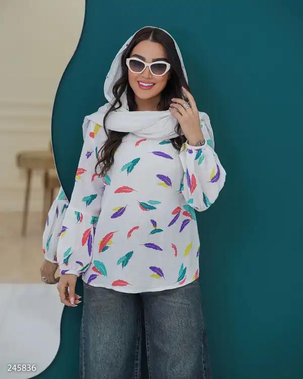 بلوز زنانه طرح پر سفید السانا Elsana مدل نیاراد کد 2458