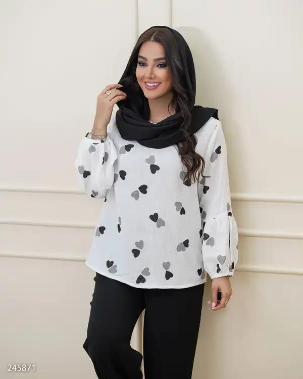 بلوز زنانه طرح قلب درشت سفید السانا Elsana مدل نیاراد کد 2458