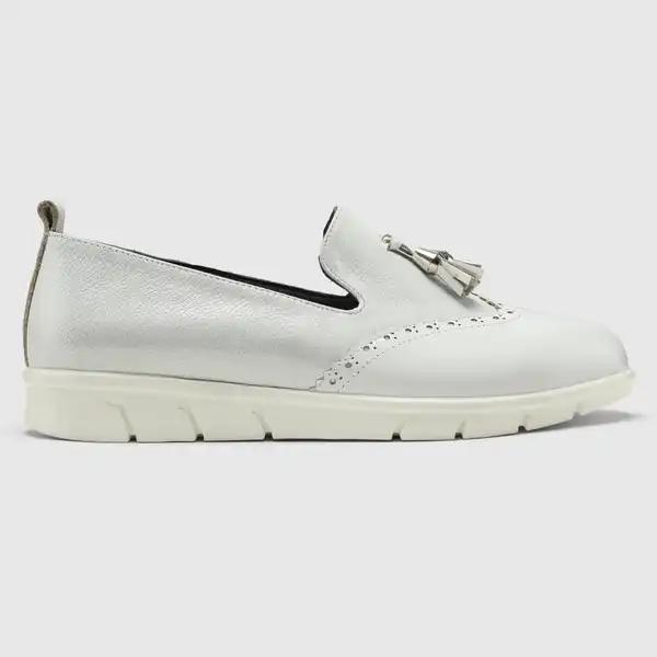 کفش لوفر چرم طبیعی زنانه بورنیش پیکسل سفید اورز Orez مدل ALDA