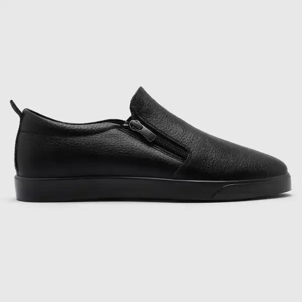 کفش چرم طبیعی زنانه فلوتر مشکی اورز Orez مدل MIA SLIP ON ZIPPER