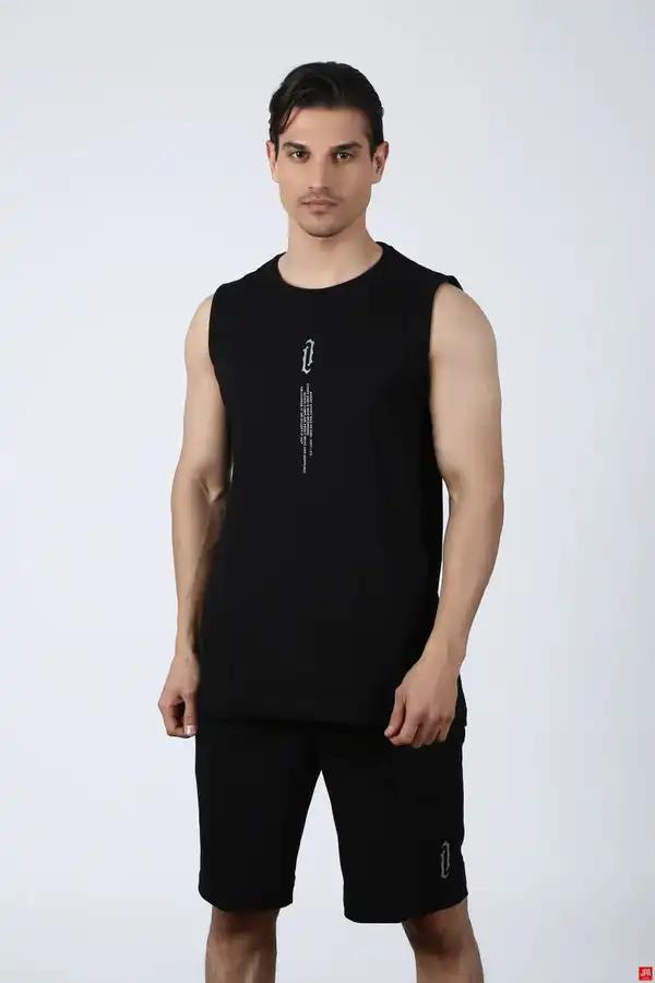 ست تاپ حلقه ای و شلوارک مردانه مشکی جی پی ای JPA کد 02327