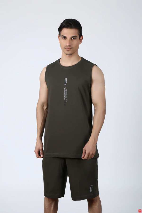 ست تاپ حلقه ای و شلوارک مردانه سبز تیره جی پی ای JPA کد 02327