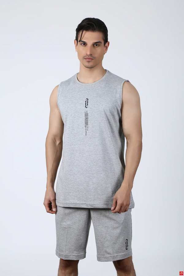 ست تاپ حلقه ای و شلوارک مردانه ملانژ روشن جی پی ای JPA کد 02327