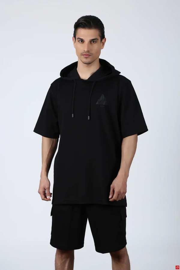 ست تی شرت و شلوارک مردانه مشکی جی پی ای JPA کد 02359