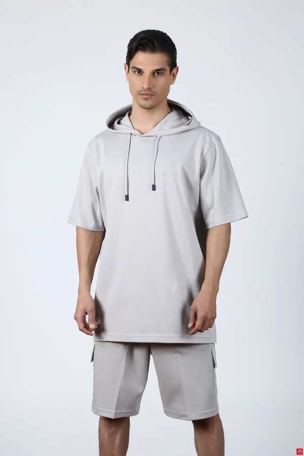 ست تی شرت و شلوارک مردانه طوسی روشن جی پی ای JPA کد 02359