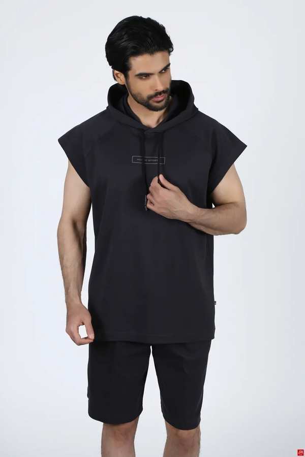 ست تاپ حلقه ای و شلوارک مردانه زغالی جی پی ای JPA کد 02357