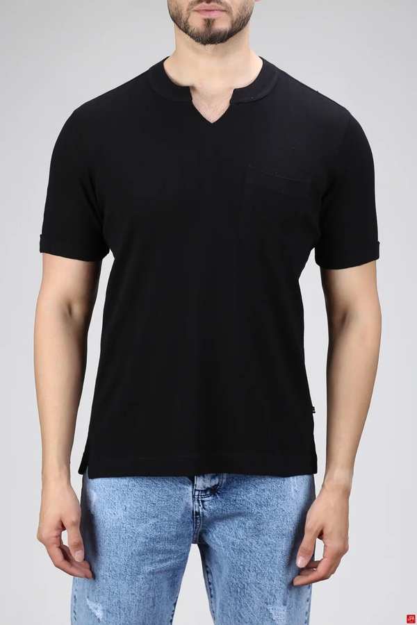 تی شرت مردانه یقه کوبایی اسلیم مشکی جی پی ای JPA کد 02425