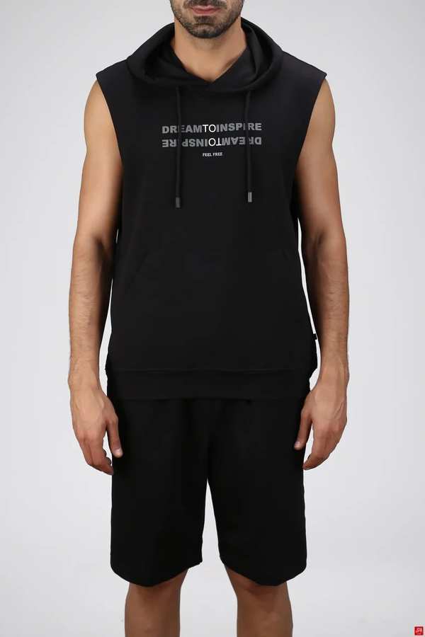 ست تاپ حلقه ای و شلوارک مردانه مشکی جی پی ای JPA کد 02450