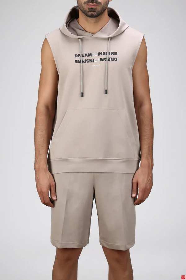 ست تاپ حلقه ای و شلوارک مردانه خاکی جی پی ای JPA کد 02450