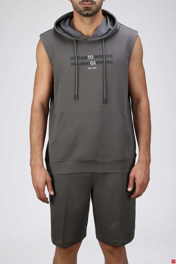 ست تاپ حلقه ای و شلوارک مردانه سبز طوسی جی پی ای JPA کد 02450