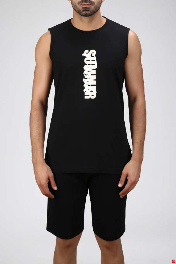 ست تاپ حلقه ای و شلوارک مردانه مشکی جی پی ای JPA کد 02459