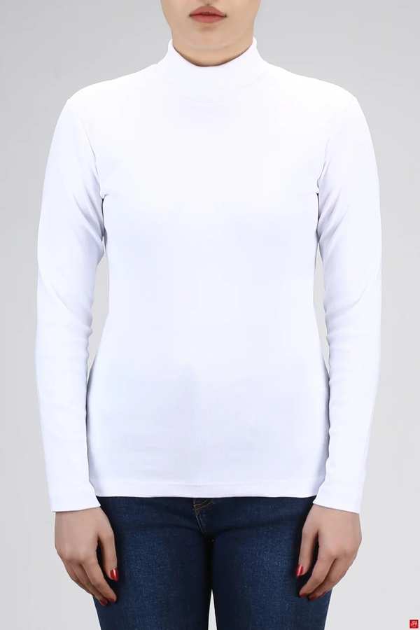 بلوز زنانه یقه اسکی اسلیم سفید جی پی ای JPA کد 03064