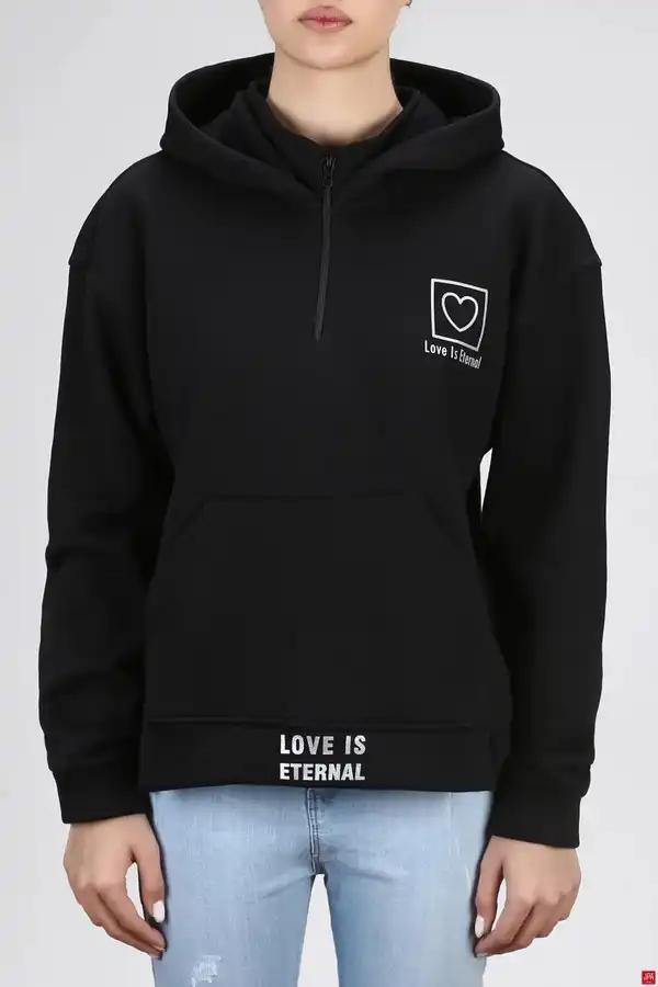 هودی زنانه دورس کلاهدار مشکی جی پی ای JPA کد 03087