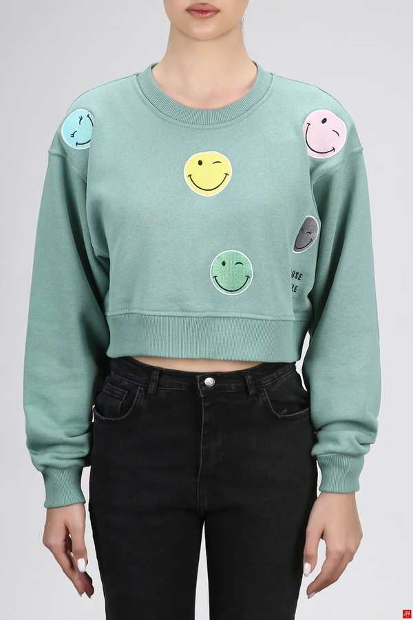 بلوز زنانه کراپ سبز آبی جی پی ای JPA کد 03139