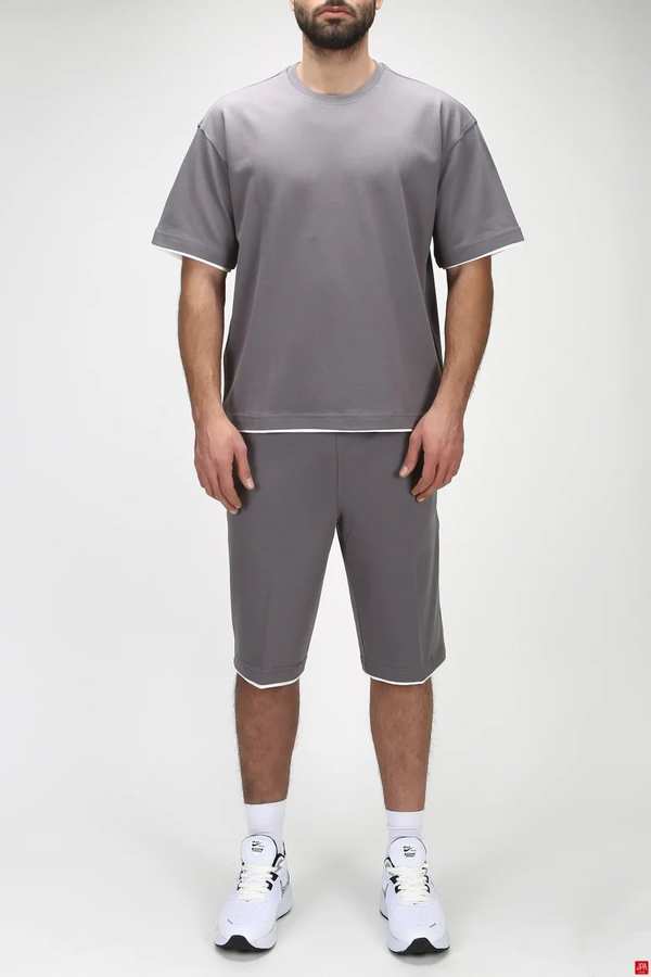 ست تی شرت و شلوارک مردانه راحتی طوسی تیره جی پی ای JPA کد 03205