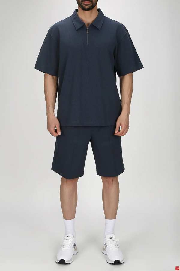 ست تی شرت و شلوارک مردانه اسپرت آبی تیره جی پی ای JPA کد 03244