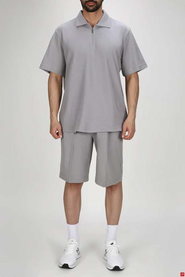 ست تی شرت و شلوارک مردانه اسپرت طوسی روشن جی پی ای JPA کد 03293