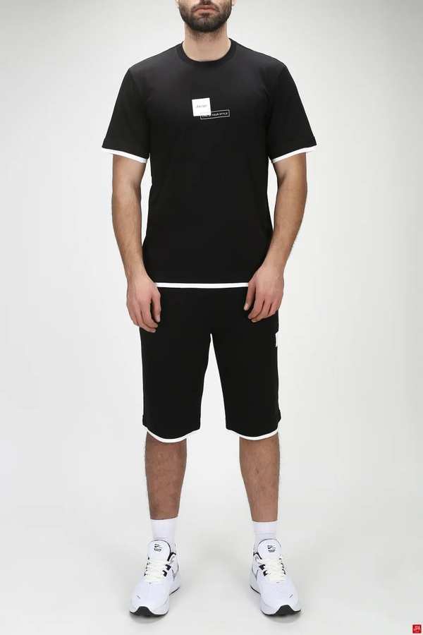 ست تی شرت و شلوارک مردانه راحتی مشکی جی پی ای JPA کد 03230