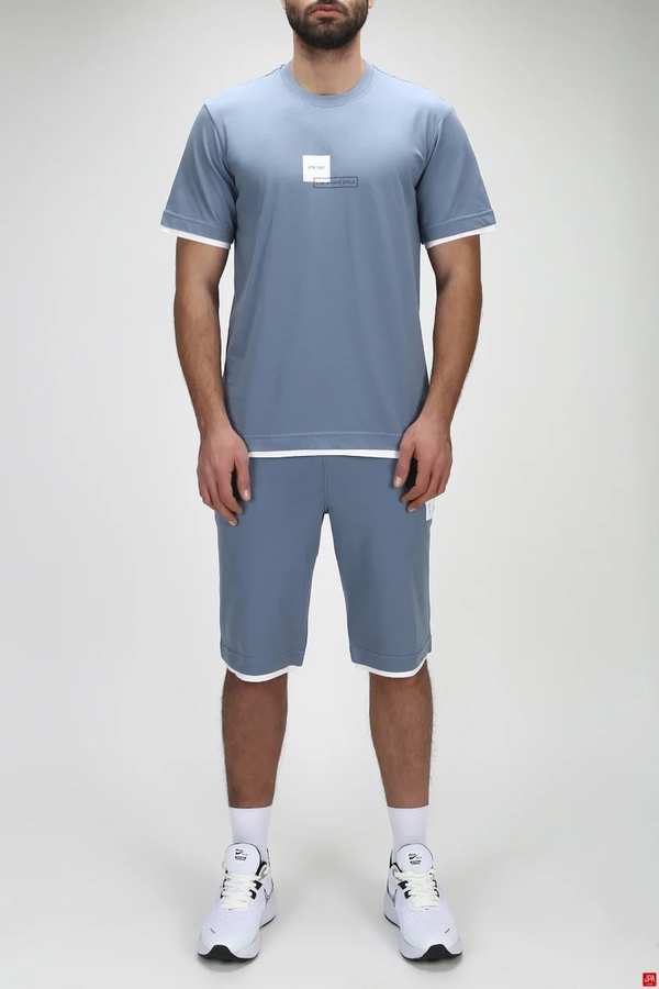 ست تی شرت و شلوارک مردانه راحتی آبی طوسی جی پی ای JPA کد 03230