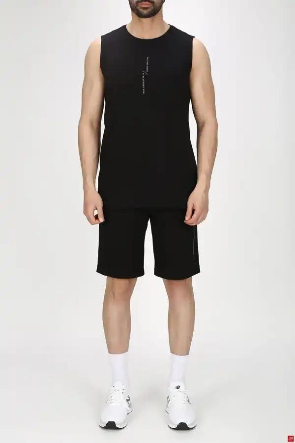 ست تاپ حلقه ای و شلوارک مردانه راحتی مشکی جی پی ای JPA کد 03232