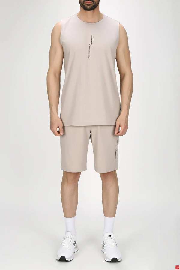 ست تاپ حلقه ای و شلوارک مردانه راحتی کرم روشن جی پی ای JPA کد 03232