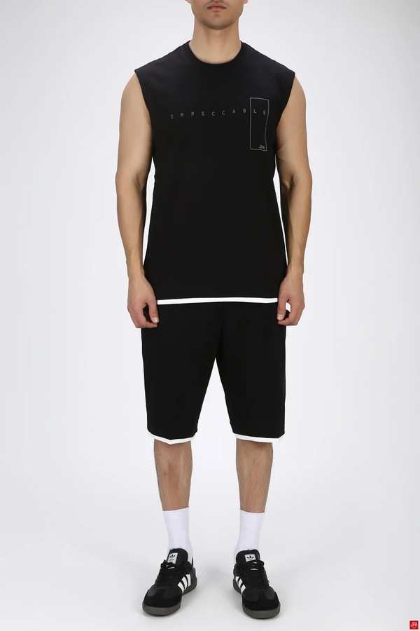 ست تاپ حلقه ای و شلوارک مردانه راحتی مشکی جی پی ای JPA کد 03228