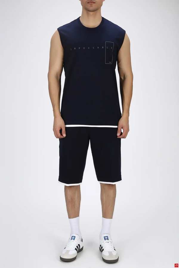 ست تاپ حلقه ای و شلوارک مردانه راحتی سرمه ای جی پی ای JPA کد 03228