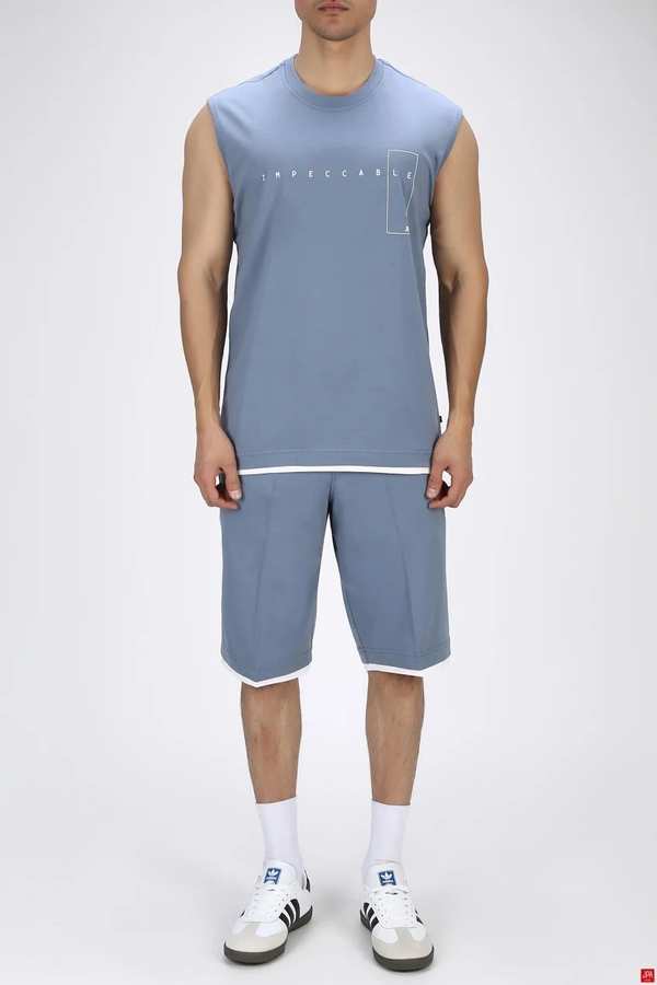 ست تاپ حلقه ای و شلوارک مردانه راحتی آبی طوسی جی پی ای JPA کد 03228