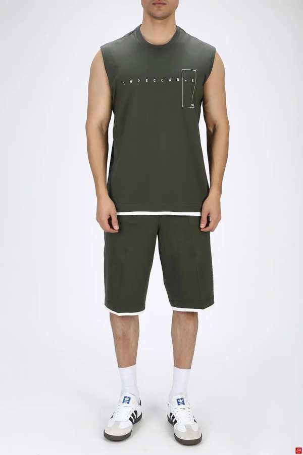 ست تاپ حلقه ای و شلوارک مردانه راحتی سبز تیره جی پی ای JPA کد 03228