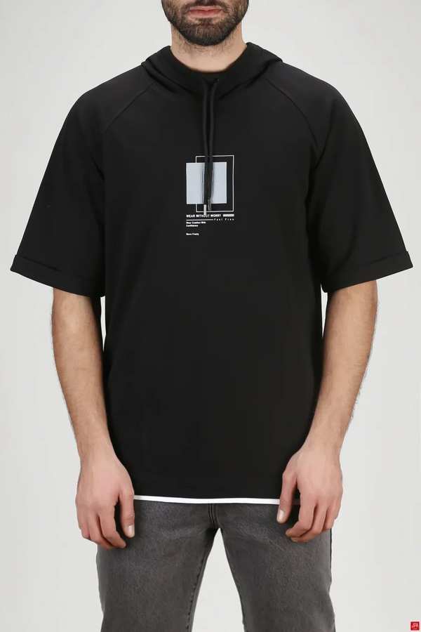 تی شرت مردانه کلاهدار مشکی جی پی ای JPA کد 03271