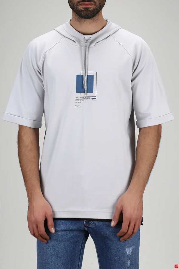 تی شرت مردانه کلاهدار طوسی روشن جی پی ای JPA کد 03271