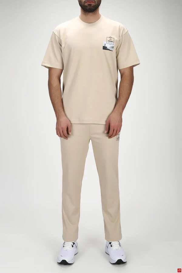 ست تی شرت و شلوار مردانه اسپرت کرم روشن جی پی ای JPA کد 03273