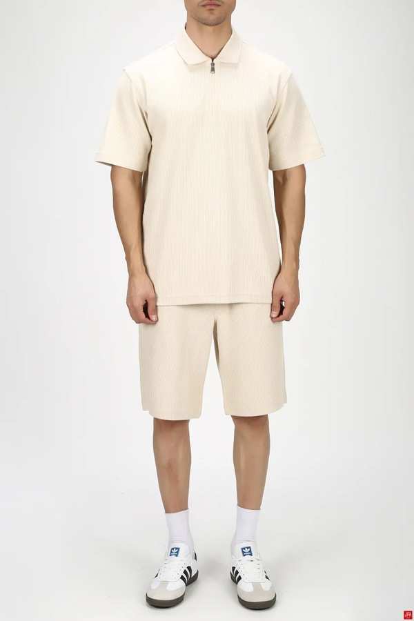 ست تی شرت و شلوارک مردانه اسپرت کرم روشن جی پی ای JPA کد 03438