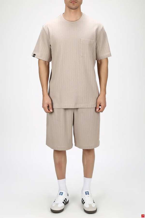 ست تی شرت و شلوارک مردانه اسپرت کرم تیره جی پی ای JPA کد 03469