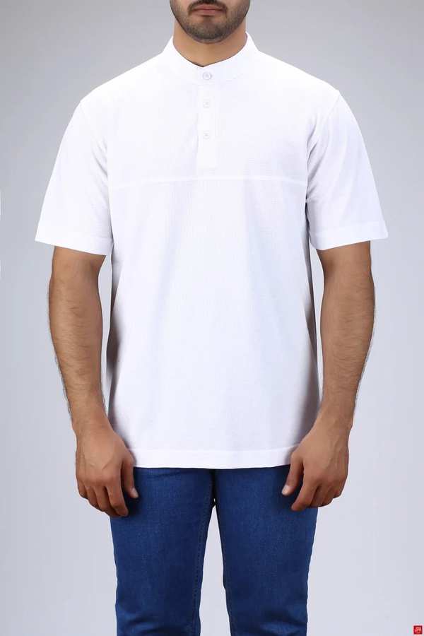 تی شرت مردانه یقه دیپلمات سفید جی پی ای JPA کد 03476