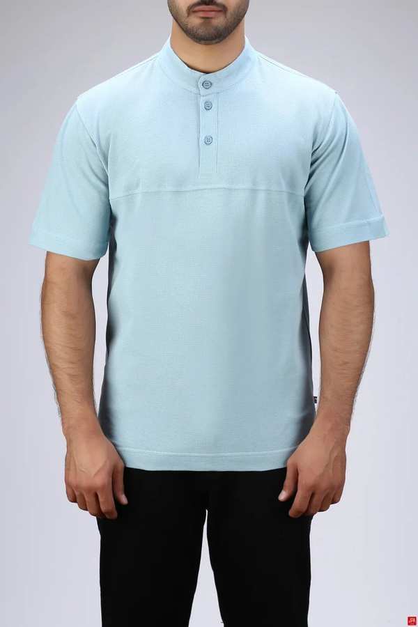 تی شرت مردانه یقه دیپلمات آبی روشن جی پی ای JPA کد 03476