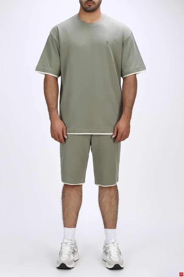 ست تی شرت و شلوارک مردانه راحتی سبز روشن جی پی ای JPA کد 03513