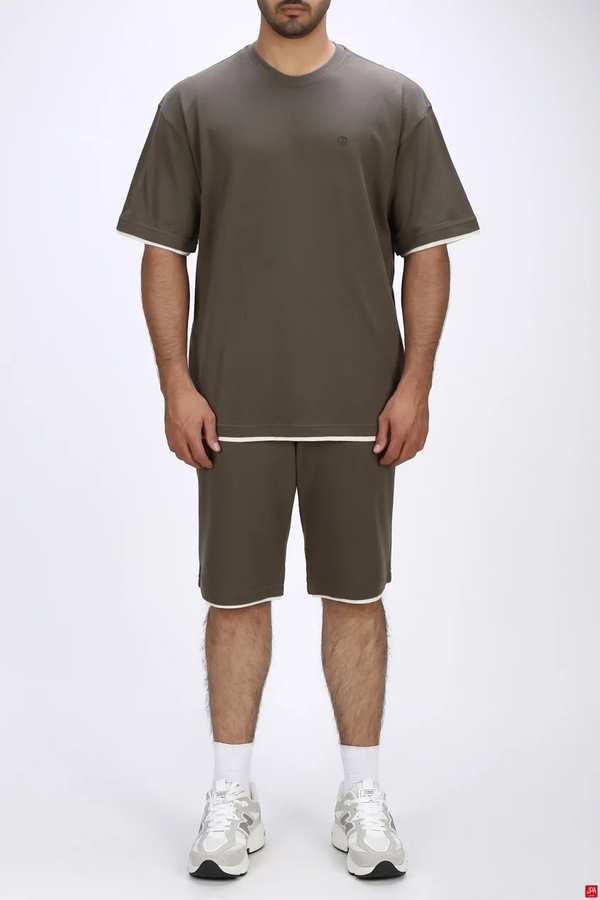 ست تی شرت و شلوارک مردانه راحتی سبز تیره جی پی ای JPA کد 03513