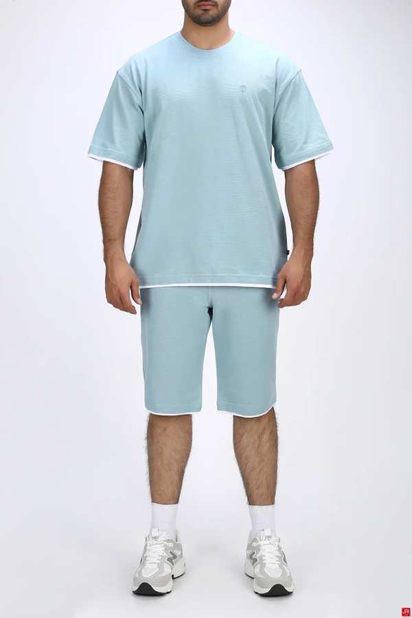 ست تی شرت و شلوارک مردانه راحتی آبی روشن جی پی ای JPA کد 03513