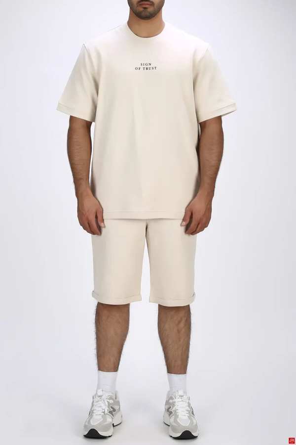 ست تی شرت و شلوارک مردانه دورس اسپرت کرم روشن جی پی ای JPA کد 03334