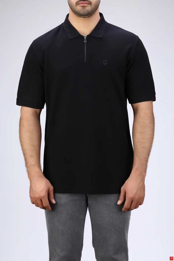 پولوشرت مردانه نیم زیپ مشکی جی پی ای JPA کد 03477
