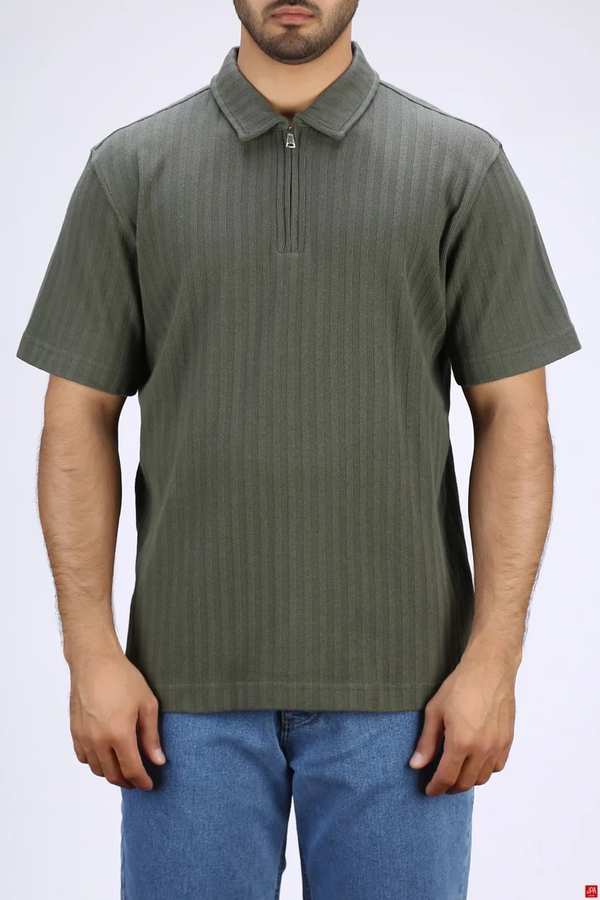 پولوشرت مردانه نیم زیپ سبز تیره جی پی ای JPA کد 03501