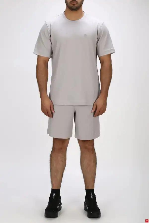 ست تی شرت و شلوارک مردانه اسپرت طوسی روشن جی پی ای JPA کد 03536