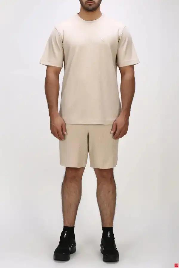 ست تی شرت و شلوارک مردانه اسپرت کرم روشن جی پی ای JPA کد 03536