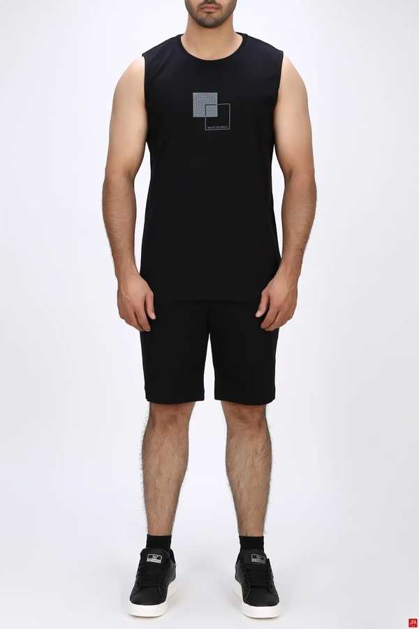 ست تاپ حلقه ای و شلوارک مردانه راحتی مشکی جی پی ای JPA کد 03525